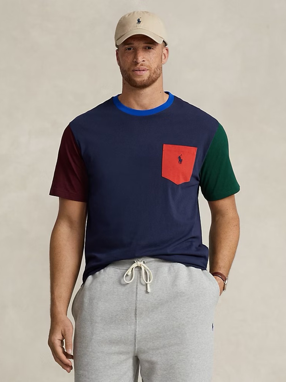Polo by Ralph Lauren Navy Colorblocked Short-Sleeve Tee with Red Pocket